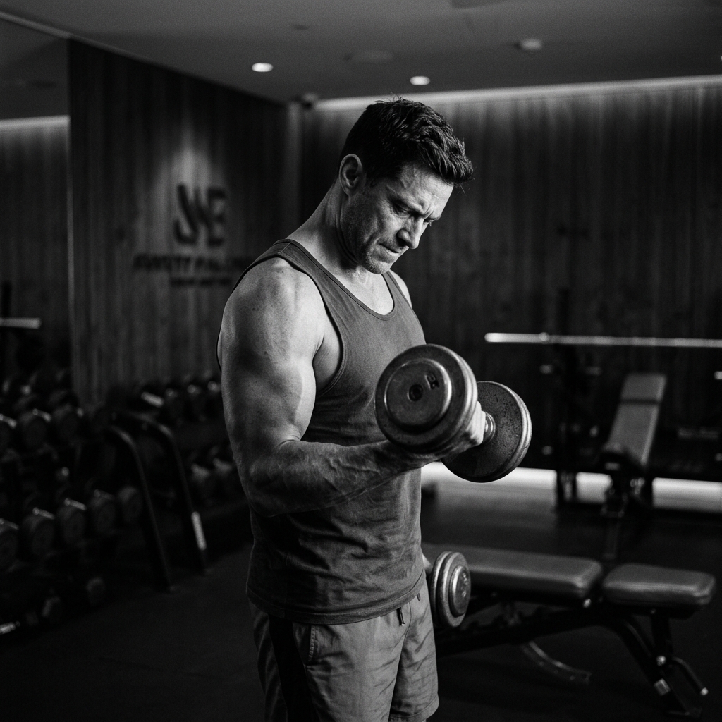 Athlete executing a heavy bicep curl